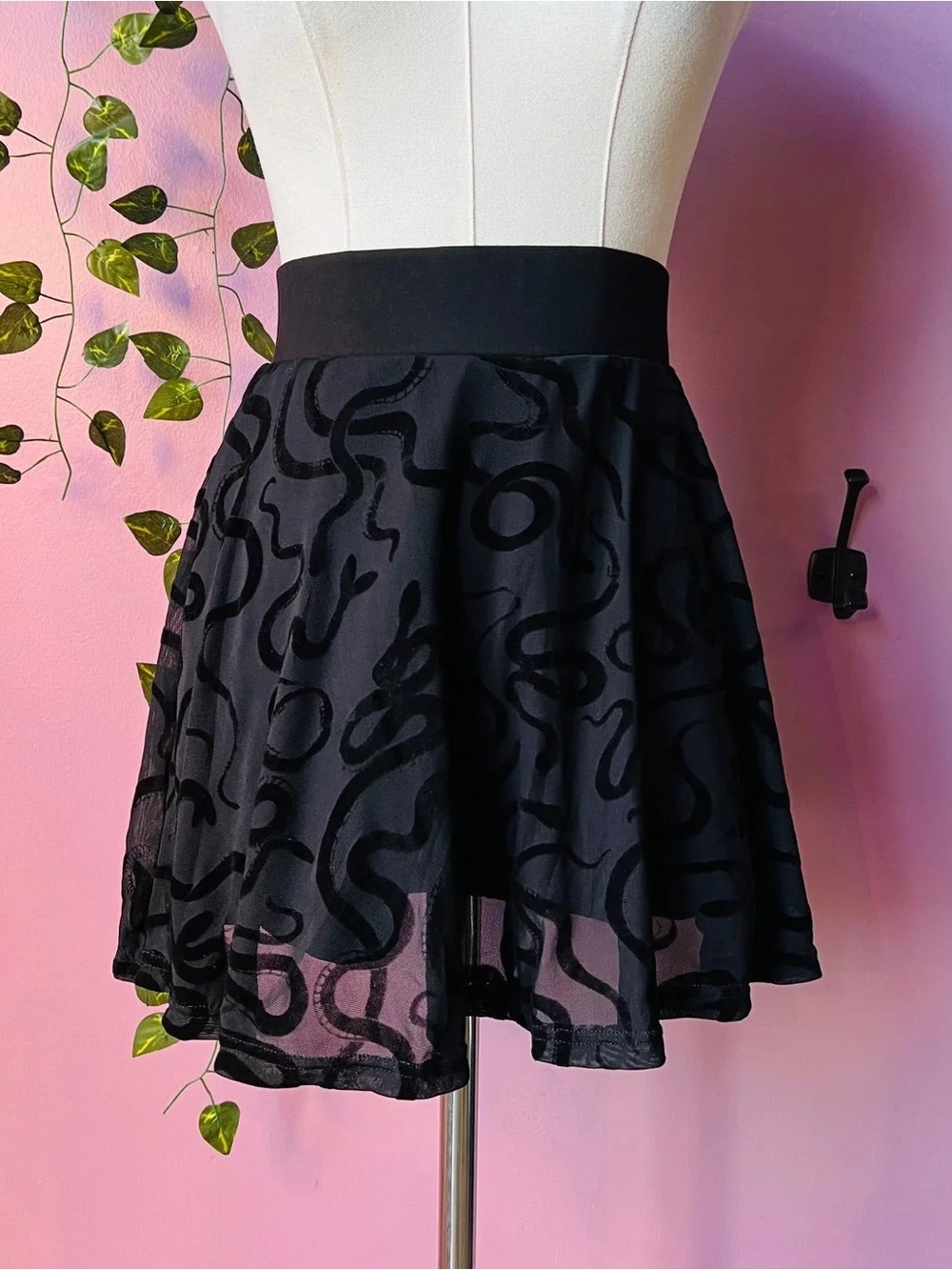 Witchwood Bags Black snake Patterned Circle Skirt skort with Elastic Waist Mesh